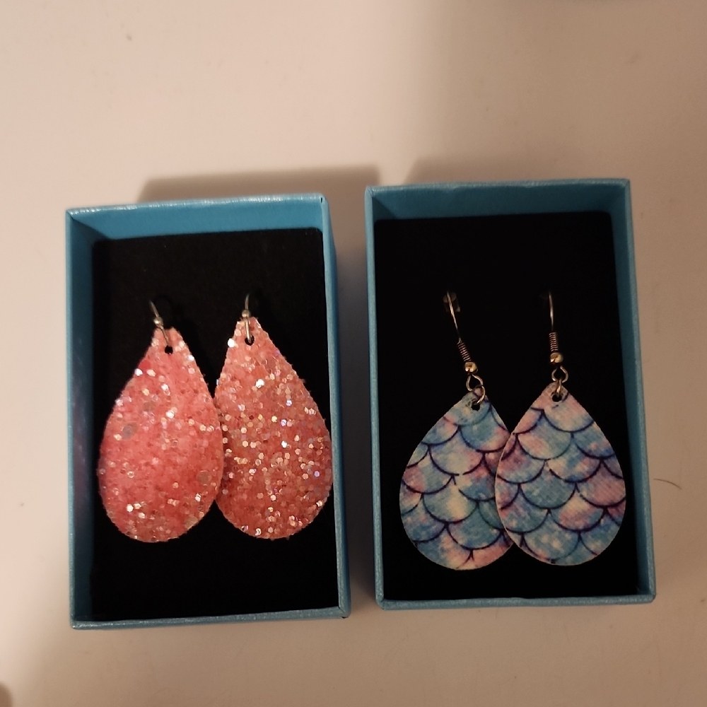 Pink Glitter and Blue Mermaid Earrings